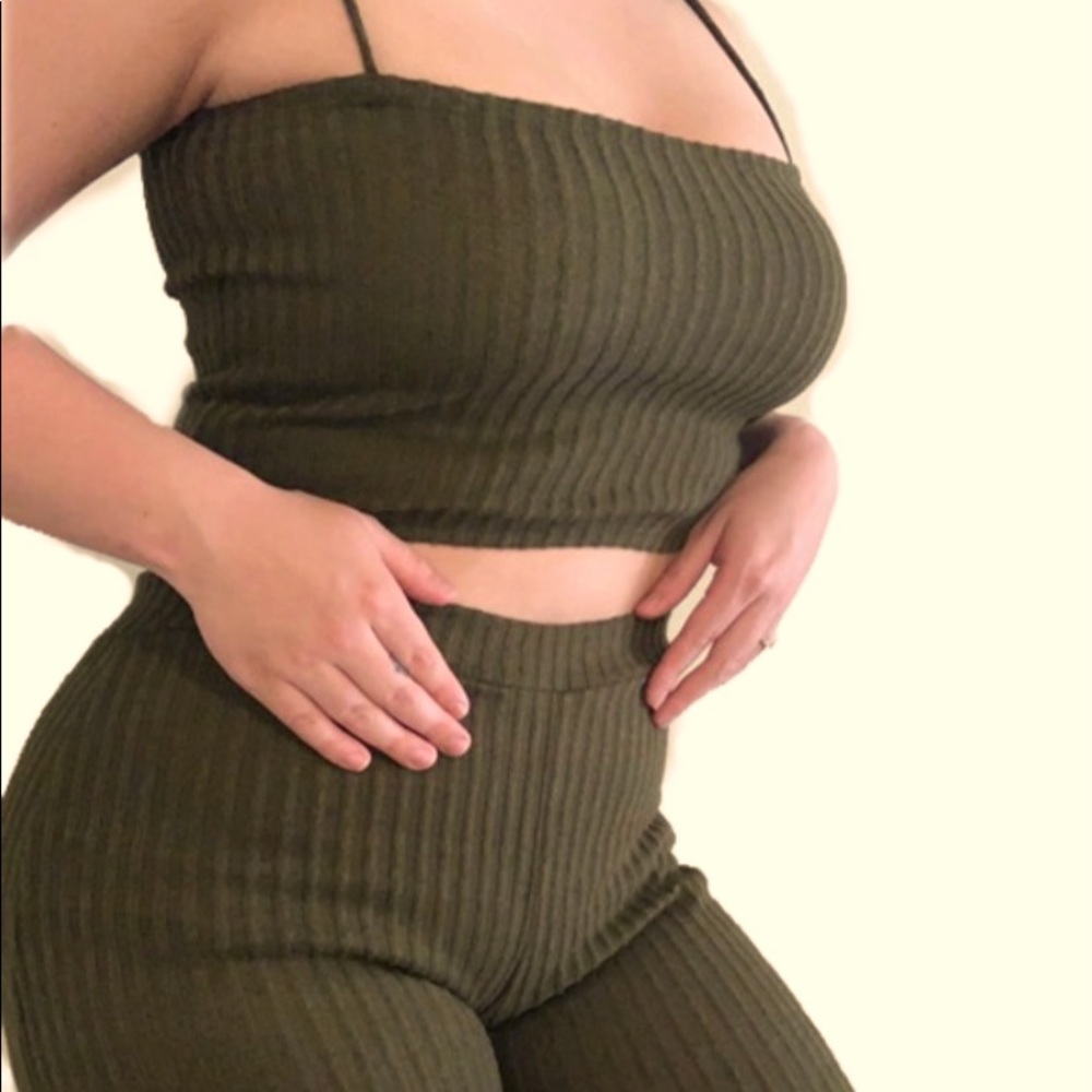 Olive Green Ribbed Set
